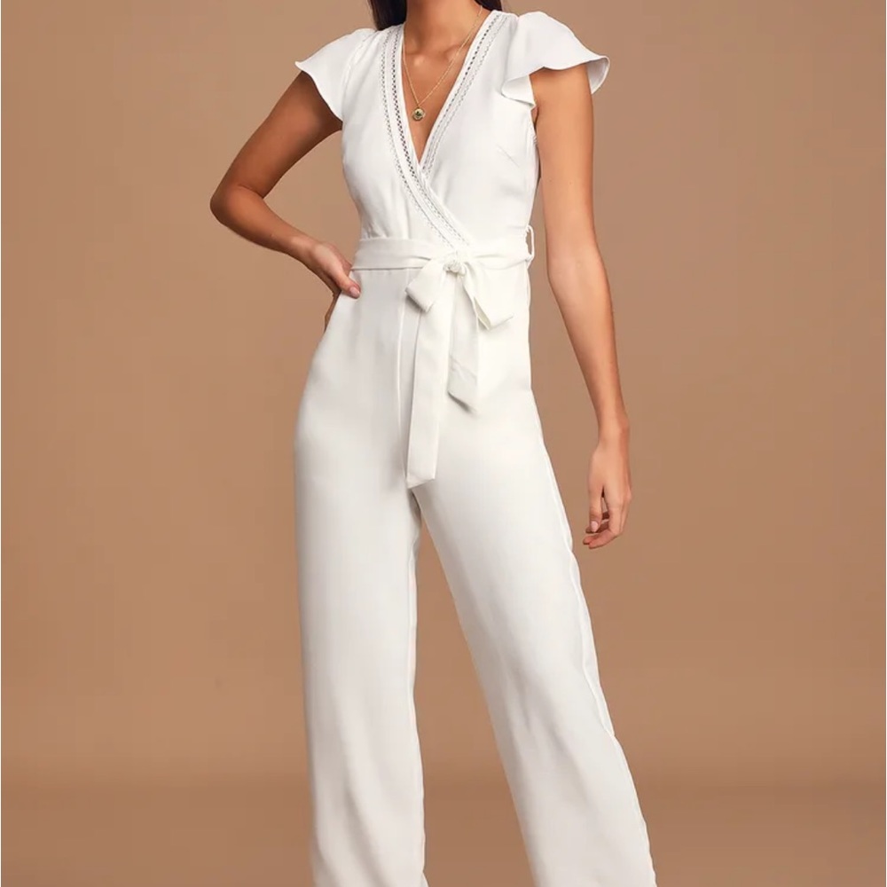 Lulus One in a Million White Short Sleeve Jumpsuit- Medium